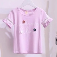 女童网红套装夏装2024年时髦洋气女大童短袖荷花边牛仔短裤两件套