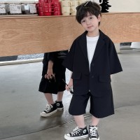男童夏季西装两件套新品宽松休闲男孩韩版儿童短袖短裤透气两件套