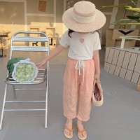 女童冰丝阔腿裤2024韩版新款夏天薄裤子中大童洋气休闲直筒长裤潮