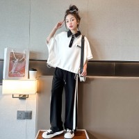 女童夏季套装2024红儿童时髦洋气衣服女大童夏装短袖两件套