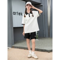 女童套装夏季2024新款polo领运动服女大童休闲时髦夏装短裤两件套