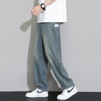 Q春夏牛仔裤男宽松复古阔腿裤绣标小众日系水洗休闲长裤子男