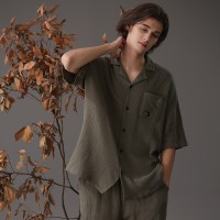 【A类双层纱】2024春夏季情侣睡衣侘寂风可外穿棉纱男女士家居服a