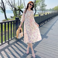 新款时尚圆领中式盘扣腰间抽绳连衣裙155
