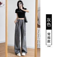 美式高街辣妹风抽绳工装裤女夏季新款宽松百搭阔腿休闲直筒裤