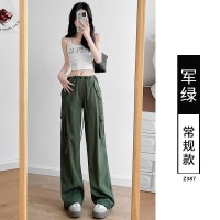 美式高街辣妹风抽绳工装裤女夏季新款宽松百搭阔腿休闲直筒裤
