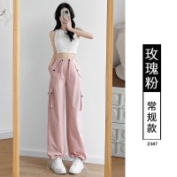 美式高街辣妹风抽绳工装裤女夏季新款宽松百搭阔腿休闲直筒裤