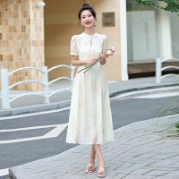新中式现货夏装流行收腰气质淑女显瘦清新天丝棉连衣裙