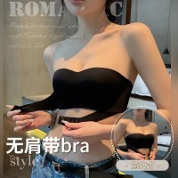 夏季无肩带内衣女无痕小胸聚拢隐形防滑抹胸裹胸前扣式不空杯文胸