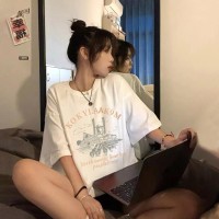 卡通印花200克后包条春夏新款纯棉短袖T恤潮