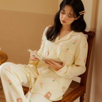 秋季新款亲肤A类纯棉小熊睡衣女可爱卡通长袖长裤家居服全棉套装