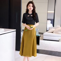 现货夏装2024新款新中式圆领立体玫瑰花衬衣搭配显瘦A字半身裙