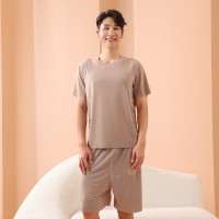 凉感冰丝睡衣女高级感情侣装一男一女套装薄款家居服睡衣夏女短袖