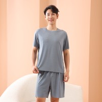 凉感冰丝睡衣女高级感情侣装一男一女套装薄款家居服睡衣夏女短袖