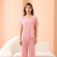 凉感冰丝睡衣女高级感情侣装一男一女套装薄款家居服睡衣夏女短袖