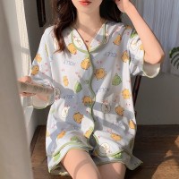 睡衣女夏季短袖短裤薄款韩版ins风甜美卡通家居服套装可外穿
