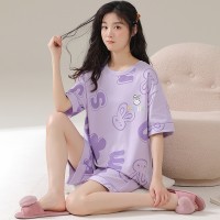 2024年新款睡衣女夏季薄款短袖套装韩版可爱甜美家居服棉质可外穿