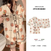 ins夏季小香风睡衣女夏新款和服领卡通甜美月亮熊短袖短裤家居服