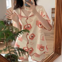 ins夏季小香风睡衣女夏新款和服领卡通甜美月亮熊短袖短裤家居服