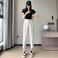冰丝西装裤女2024夏季直筒宽松高腰显瘦九分小个子休闲烟管裤