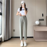 冰丝西装裤女2024夏季直筒宽松高腰显瘦九分小个子休闲烟管裤