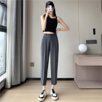 冰丝西装裤女2024夏季直筒宽松高腰显瘦九分小个子休闲烟管裤