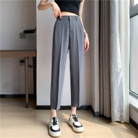 冰丝西装裤女2024夏季直筒宽松高腰显瘦九分小个子休闲烟管裤