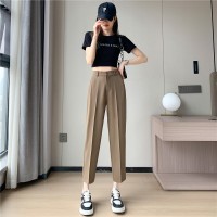 冰丝西装裤女2024夏季直筒宽松高腰显瘦九分小个子休闲烟管裤