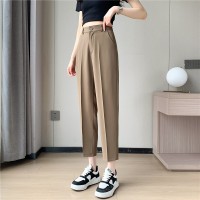 冰丝西装裤女2024夏季直筒宽松高腰显瘦九分小个子休闲烟管裤