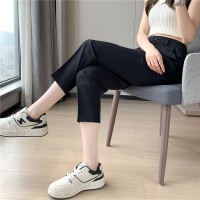 冰丝西装裤女2024夏季直筒宽松高腰显瘦九分小个子休闲烟管裤