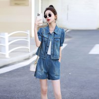 现货，牛仔套装女夏两件套薄款高端欧货短袖时尚休闲洋气全身新款