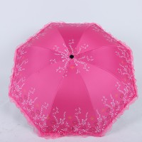 夏季新款8骨黑胶三折伞女士蕾丝边遮阳伞太阳伞创意雨伞晴雨二
