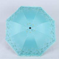 夏季新款8骨黑胶三折伞女士蕾丝边遮阳伞太阳伞创意雨伞晴雨二