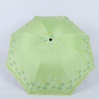 夏季新款8骨黑胶三折伞女士蕾丝边遮阳伞太阳伞创意雨伞晴雨二