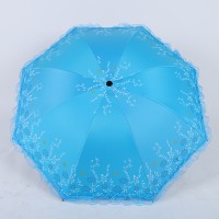 夏季新款8骨黑胶三折伞女士蕾丝边遮阳伞太阳伞创意雨伞晴雨二