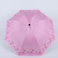 夏季新款8骨黑胶三折伞女士蕾丝边遮阳伞太阳伞创意雨伞晴雨二