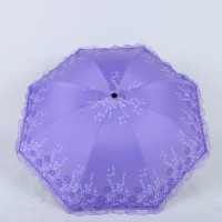 夏季新款8骨黑胶三折伞女士蕾丝边遮阳伞太阳伞创意雨伞晴雨二