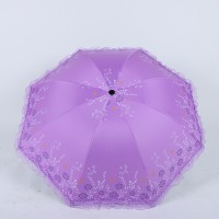 夏季新款8骨黑胶三折伞女士蕾丝边遮阳伞太阳伞创意雨伞晴雨二