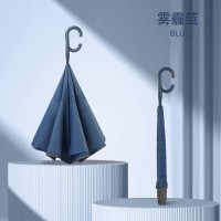 配色手柄大号车用长柄雨伞定制抗暴风雨广告礼品自动双层反向伞