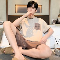 莫代尔男士睡衣夏短袖短裤韩版简约休闲宽松大码高级感家居服套装