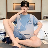 莫代尔男士睡衣夏短袖短裤韩版简约休闲宽松大码高级感家居服套装