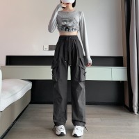 工装裤女秋季新款简约时尚工装风长裤子宽松高腰阔腿裤