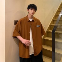 CH007休闲复古短袖衬衫男夏季新款潮流高级感痞帅青少年寸衣