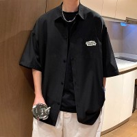 CH007休闲复古短袖衬衫男夏季新款潮流高级感痞帅青少年寸衣