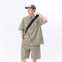 休闲服套装男短袖冰丝夏季潮流高级感衬衫男生高街宽松五分短裤