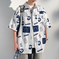 夏季高级垂感短袖衬衫男士韩版ins潮痞帅小众港风宽松花衬衣