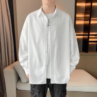 7304（佳乐）秋季黑色衬衫衣男内搭高级感白色男生长袖