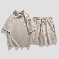 TZ013短袖polo衫男夏季港风高级感套装搭配短裤帅气两件套