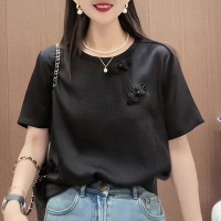 早春夏季短袖T恤女2024新中式GUO风盘扣垂感女装穿搭上衣