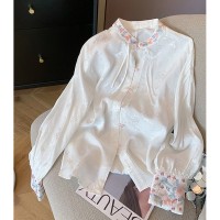 新中式GUO风刺绣立领衬衫女春季2024设计感改良旗袍禅意唐装上衣